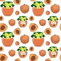 Background jam made of peaches, jars, jams, sunsets. Used in textile illustration, kitchen illustration, gift wrapping