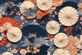 Background with Japanese fans. Origami, paper art style