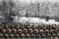 Background of Jars use for fermented white liquor or Rice whisky backdrop cement wall