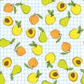 Background with juicy fruits. Fruit seamless pattern. Vector illustration Royalty Free Stock Photo
