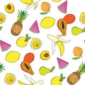Background with juicy fruits. Fruit seamless pattern. Vector illustration Royalty Free Stock Photo