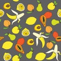 Background with juicy fruits. Fruit seamless pattern. Vector illustration Royalty Free Stock Photo