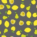 Background with juicy fruits. Fruit seamless pattern. Vector illustration Royalty Free Stock Photo