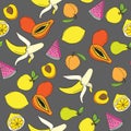 Background with juicy fruits. Fruit seamless pattern. Vector illustration Royalty Free Stock Photo