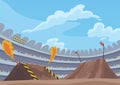 Background for jumping monster truck show. Burning springboards for car with large tires, rally 4x4 computer or mobile