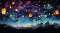 Background lamp travel tradition decoration festival light asian celebrate asia culture night sky lantern Royalty Free Stock Photo