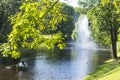 Background landscape of two girls ride in a boat l in Riga