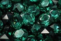 Background of large faceted green emeralds. Gems for jewelry store banner. Generative AI