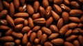 Background of large group of raw peeled almonds. Generative AI