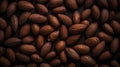 Background of large group of raw peeled almonds. Generative AI