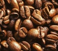 Background with large roasted coffee beans