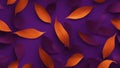 background with leaves A cinematic illustration of a violet background with orange metallic leaves.