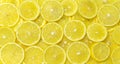 Background lemon round slices. Yellow citrus pulp texture