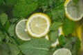 Background of lemons and mint in a cold glass container Royalty Free Stock Photo