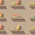 The background of a library or bookstore is created by a seamless pattern of books on shelves, which can be a bookcase or Royalty Free Stock Photo