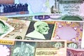 Background of Libyan money dinars banknotes with portraits of Omar Al-Mukhtar on some banknotes