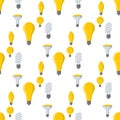 Cartoon lamps old light bulb seamless pattern background design vector illustration electric brainstorm solution energy.