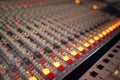 Background lights on radio mixer, sound board and production in music industry, broadcast or scales in studio. Electric Royalty Free Stock Photo