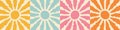 Background line set with sun in 60s, 70s hippie style. Groovy retro yellow blue pink orange sunburst starburst with ray of light. Royalty Free Stock Photo