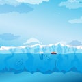 Background with long Iceberg and ship. Vector