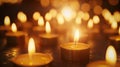 Background with a lot of burning tealight candles. Candlelight vigil, memorial, spiritual atmosphere Royalty Free Stock Photo