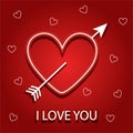 Background for lovers heart arrow and lettering, happy valentine's day poster red heart with red ribbon illustration for Royalty Free Stock Photo