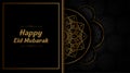 Eid mubarak black and golden background decorative greeting card vector design.Islamic art muslim holy day postcard design.