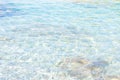 Background made of clean transparent blue water sea surface. Mediterranian sea surface on sunny day with waves and flares. Royalty Free Stock Photo