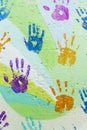 Color handprints on wall Royalty Free Stock Photo