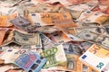 Background made of dollar, euro and russian roubles banknotes Royalty Free Stock Photo