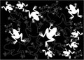 Background with many black and white frogs