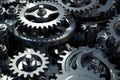 Background with Many Business Machinery Wheels and Cogs extreme closeup. Generative AI