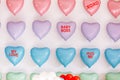 background of many colorful balloons in the shape of heart. Love concept.Holiday Object, Birthday, Valentines Day Royalty Free Stock Photo