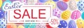 Easter sale banner with many easter eggs on the background.