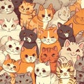 Background with many cute different cats in cartoon style, nice baby wallpaper,