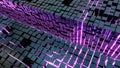 Background of many metal cubes and a violet light, 3d illustration