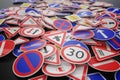 Background of many road signs. 3D rendered illustration