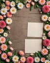 background with margin frame flowers and empty card with copy space for text