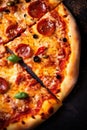background meal margarita copy tomato black cheese pizza fast italian food space food. Generative AI.