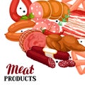 Background with meat products. Illustration of sausages, bacon and ham Royalty Free Stock Photo