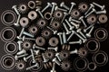 Mechanical components on black background. Industrial objects Royalty Free Stock Photo