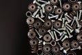 Mechanical components on black background. Industrial objects Royalty Free Stock Photo