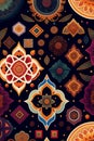 background of Medallions and mandalas tapestry pattern. Pattern mirrored repeat duplicates background. Generative AI