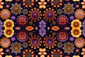 background of Medallions, rosettes, and mandalas tapestry pattern. Pattern mirrored repeat duplicates background. Generative AI