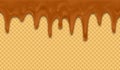 Background with melting chocolate on wafer. Brown cream