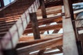 Background of metal beams of industrial building close up