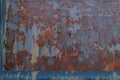 Background of metal with heavy layer of rust, peeling paint patina