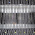 Background metal lattice with technological equipment, copy space