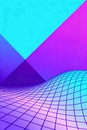 A low-angle view of a vibrant, abstract 3D grid pattern with neon colors Royalty Free Stock Photo