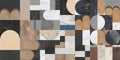 Geometric background combining natural stone, mud with white marble in arches shapes Royalty Free Stock Photo